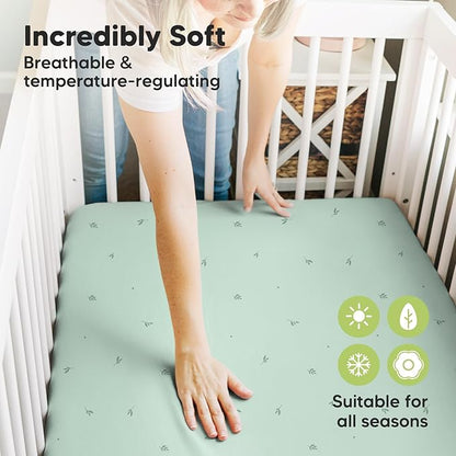 Pack and Play Sheets Fitted, 2-Pack Mini Crib Sheets - Pack N Play Sheets, Organic Fitted Crib Sheet for Pack and Play Mattress, Playard Baby Crib Sheets, Crib Sheets Neutral for Boys, Girls(Bunnies)
