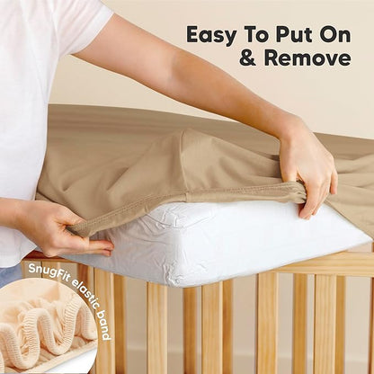 2-Pack Organic Crib Sheets for Boys, Girls - Jersey Fitted Crib Sheet, Baby Crib Sheets Neutral, Crib Mattress Sheet, Cotton Crib Sheets, Breathable Crib Sheet, Baby Mattress Sheets (Pecan)