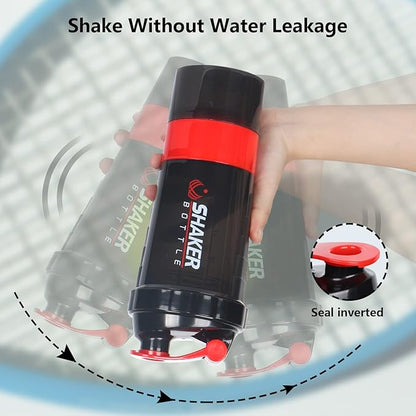 Shaker Bottle,16oz Protein Shaker Bottles with Mixing Ball, 3 in 1 Leak-proof GYM Shake Cup with Powder Storage & Pill Tray, Ideal for Workout,BPA Free（Red）