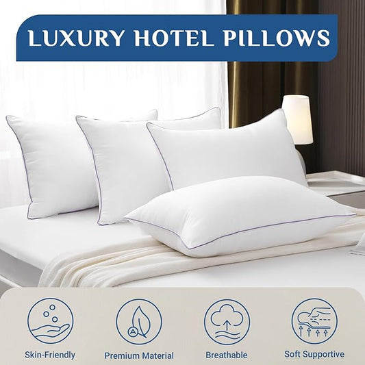 JOLLYVOGUE Pillows Queen Size Set of 1, Bed Pillows Set of 1, Cooling and Supportive Pillows with Super Soft Down Alternative Fill, Luxury Fluffy Hotel Quality for Side, Back, and Stomach Sleepers