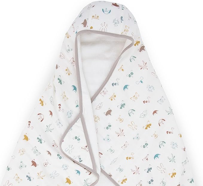 Little Unicorn Cotton Muslin & Terry Hooded Towel, Larger Size 1-6 Years (Animal Crowd)
