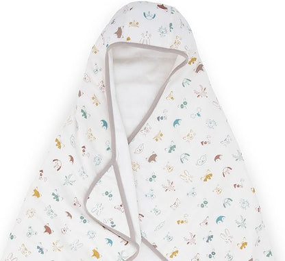 Little Unicorn Cotton Muslin & Terry Hooded Towel, Larger Size 1-6 Years (Animal Crowd)
