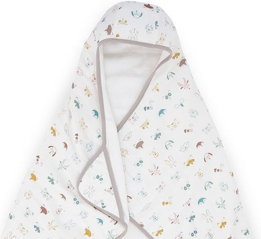 Little Unicorn Cotton Muslin & Terry Hooded Towel, Larger Size 1-6 Years (Animal Crowd)