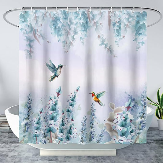 AILONEN Waterproof Floral Shower Curtain for Bathroom,Blue Botanical Wisteria Lavender Flowers Shower Curtain,Watercolor Floral Decor Bathroom Polyester with Grommets and Hooks 48" W*72" H