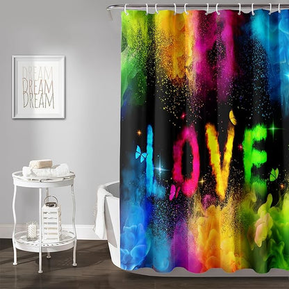AILONEN Girls Shower Curtain for Bathroom, Rainbow Smoky Love Printed Bathroom Curtain Decor,Women Colorful Bath Curtain Polyester Waterproof Bathroom Curtain with 12 Hooks(72" W*78" H)