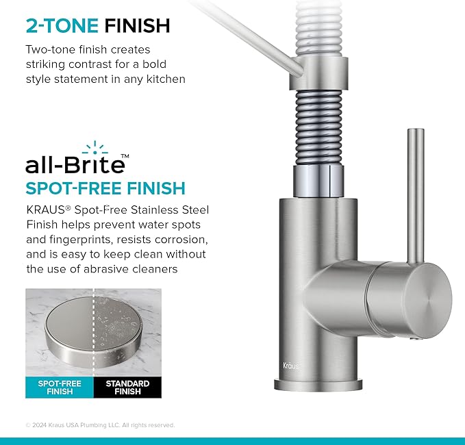 Kraus KPF-1610SFSCH Bolden 18-Inch Commercial Kitchen Faucet with Dual Function Pull-Down Sprayhead in All-Brite Finish, Spot Free Stainless Steel/Chrome