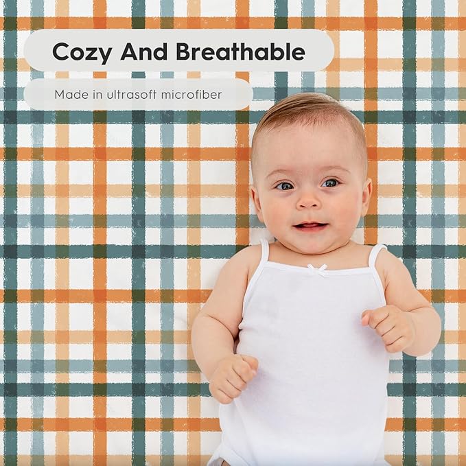 Horaldaily 2 Pack Fitted Crib Sheet for Boys Girls,Soft Breathable Washable Jersey Microfiber Baby Crib Sheet, Fits Standard Size Crib Mattress 28in x 52in, Animals Stripe Nursery Sheet Green/Orange