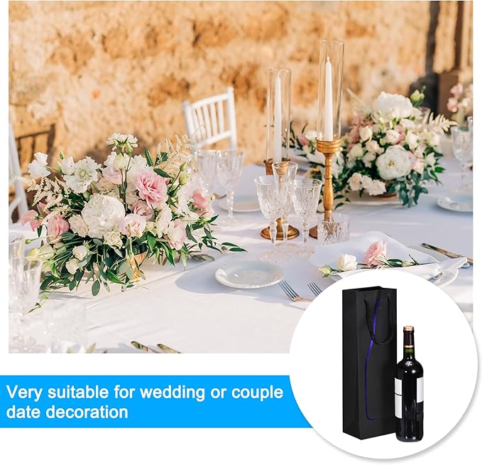 uxcell Wine Bags, 1pcs Black Blue 5 x 4 x 15 In Wine Gift Bags with Rope Handles Paper Wine Tote Bag for Wedding Birthday Christmas Party Supplies