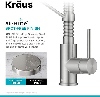 Kraus KPF-1610SFS Bolden 18-Inch Commercial Kitchen Faucet with Dual Function Pull-Down Sprayhead in all-Brite Finish, Spot Free Stainless Steel