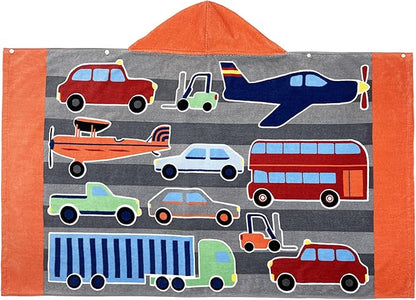 BANGSAUR Kids Hooded Beach Bath Pool Towels, 100% Cotton 50"x30" Wrap Blanket, Toddlers Boys 3-12 Years Coverup Towel Aircraft N