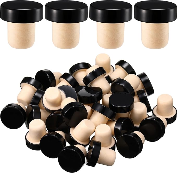 T-shaped Stopper Cork Wine Stopper Bottle Stoppers Reusable Wine Bottle Stopper Sealing Plug Bottle Cap for Wine Beer Bottles DIY Craft (Black,36 Pieces)