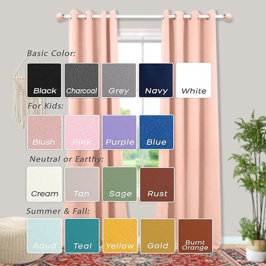 Mrs.Naturall Pink Kitchen Curtains,Blackout Short Length Window Curtains for Bedroom Blush Pink Bathroom Decor,45 Inch Long