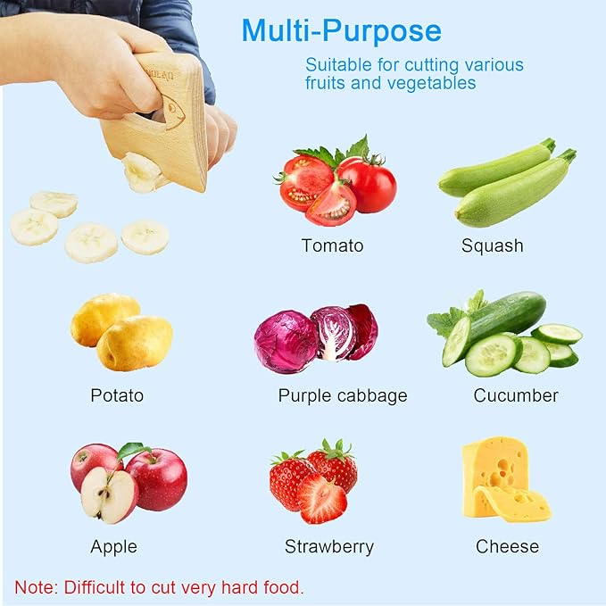 Wooden Kids Knife for Cooking and Safe Cutting Veggies Fruits, Cute Fish Shape Kids Kitchen Tools, Perfect Gifts for kids, 2-5 Years Old Applicable