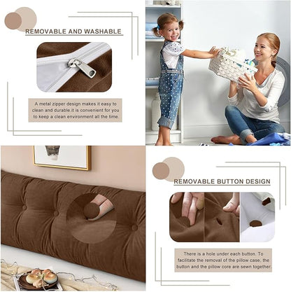 Large Triangular Headboard Pillows Long Backrest Positioning Support Bolster Cushion for Daybed Fluffy Quality Plush Body Wedge Pillow with Removable Cover(Dark brown-Full-54x8x20in)