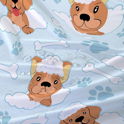 AILONEN Cute Dog Shower Curtain,Cute Bulldog Labrador Dog Print Shower Curtain, 60" W*72" H Waterproof Happy Shower Puppy Dog Lover Curtain with Grommets and 12 Hooks