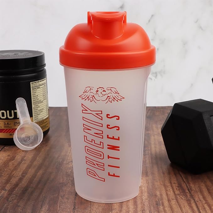 Phoenix Fitness Protein Shaker Bottle - 500ml Leakproof Bottle with Screw Top Lid and Mesh Grid - Dishwasher Safe BPA Free Sports & Gym Bottle - Orange