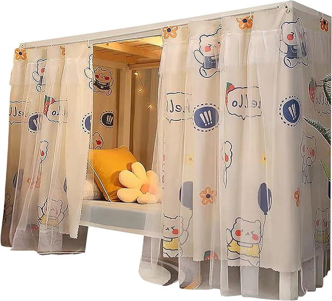 Hoce Bunk Bed Curtain Gauze Bunk Bed Curtains Drapes with Lace Privacy Dorm Bed Canopy for Bottom Twin, 2 Panels