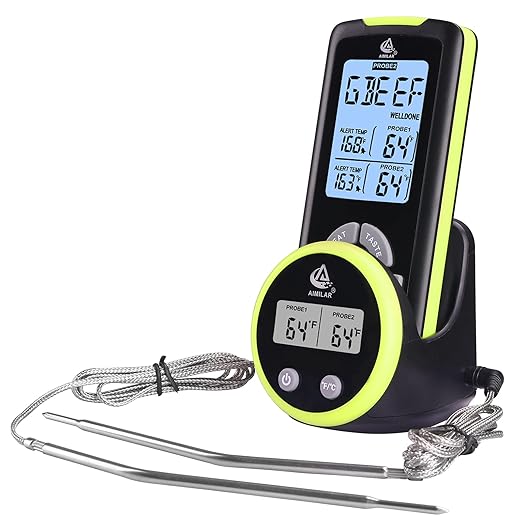 AIMILAR Remote Meat Thermometer for Cooking - Dual Probes Digital Meat Temperature Thermometer Magnetic for Grilling and Smoking with Clip Timer Alarm for Kithen Oven