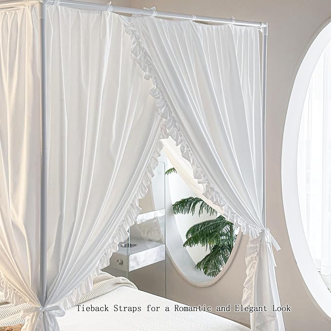 AIKASY Princess Canopy Bed Curtains with Top Ties - Windproof & Lightproof for Girls' Adult Bedroom Decor | Bed Canopy Drapes (King,White)