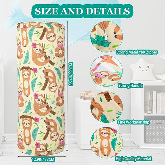 Stuffed Animal Bean Bag Storage Chair for Kids Cover Only (No Filler), Organize, Sit, Play & Boxing, 100% Cotton Canvas Washable, Ultra Soft Cylinder Long Vertical Zipper Best Gift for Child