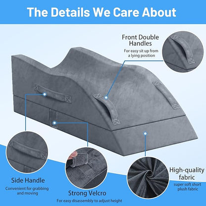 Leg Elevation Pillows, Wedge Pillow for After Surgery Or Rest, Memory Foam Leg Support Adjustable, Back Knee Hip Ankles Pain Relief, Knee Pillow for Sleeping Blood Circulation Grey