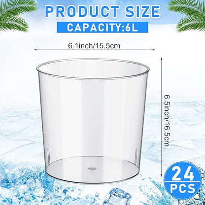 Plastic Ice Bucket Clear Flower Vases 6L Large Champagne Beer Buckets Classic Transparent Wine Chiller Tub Portable Wine Cooler Bucket Multipurpose Trash Can Wastebasket for Party Bar Kitchen (24 Pcs)
