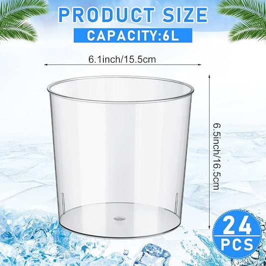 Plastic Ice Bucket Clear Flower Vases 6L Large Champagne Beer Buckets Classic Transparent Wine Chiller Tub Portable Wine Cooler Bucket Multipurpose Trash Can Wastebasket for Party Bar Kitchen (24 Pcs)