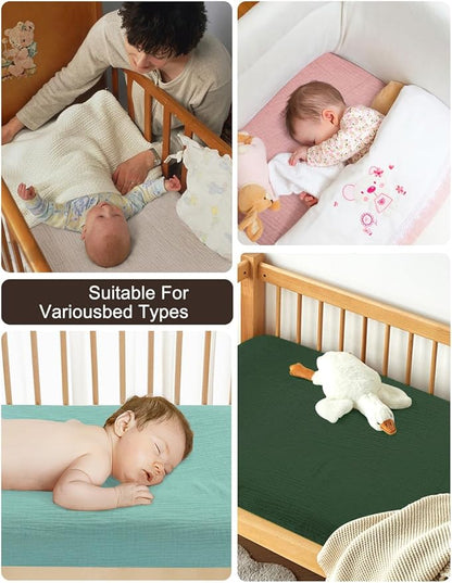 Dark Green Baby Crib Sheets, Soft Muslin Baby Crib Sheets for Standard Crib Mattress, 28" x 52" Neutral Cotton Toddler Bed Sheet (46C-13)