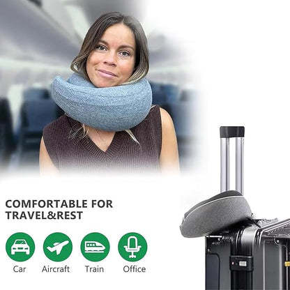 Portable Travel Pillow,Memory Foam Neck Pillow for Travel,Neck Support Pillow for Airplane with Eyemask,Earplugs and Storage Bag(Grey)
