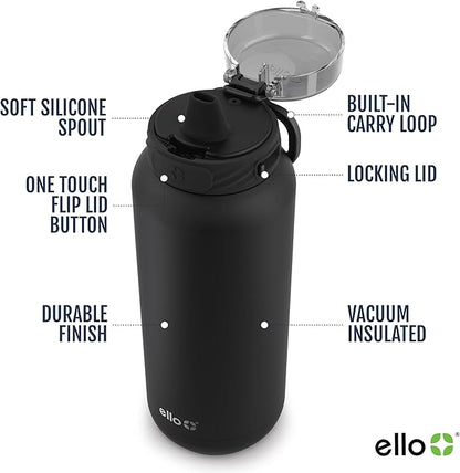 Ello Cooper 32oz Stainless Steel Water Bottle Vacuum Insulated with Straw and Carry Handle, Leak Proof Locking Lid with Soft Silicone Spout, Dishwasher Safe, Acorn Squash
