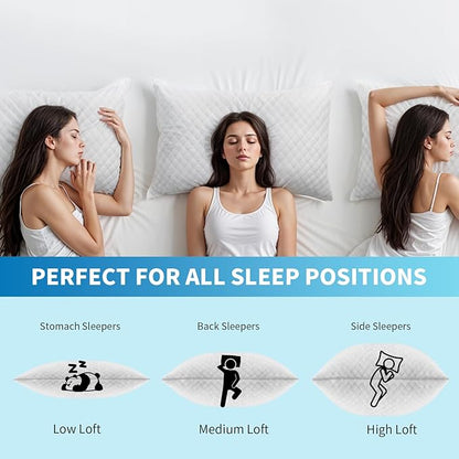 Shredded Memory Foam Pillows, Bed Pillows Standard Size Set of 2, Cooling Pillows for Sleeping, Adjustable Firm Pillows for Side Back and Stomach Sleepers, Bed Pillows with Washable Removable Cover
