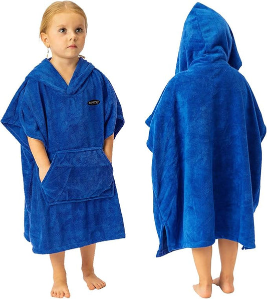 Surf Poncho for Kids with Hood, Quick Dry 80% Microfiber Polyester Changing Robe Beach Towel W/Outside Pocket - Outdoor, Surfing, Swimming, Bathing, Travelling, Camping, Pool (Royal Blue)…