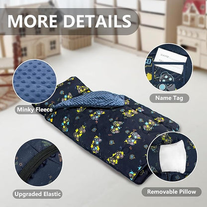 Nap Mat- Toddler Nap Mat with Pillow & Fleece Blanket- 55''*35''*3'' Nap Mat for Toddlers- Nap Mats for Preschool, Daycar