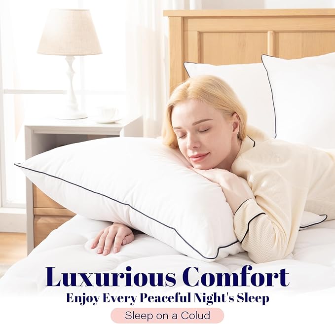 Cosybay Goose Feather and Down Bed Pillow, Premium Medium White Pillow Inserts for Sleeping, Luxury Bedding Pillows for Side and Back Sleepers, Queen Size, 20x28 Inches, 1 Pack