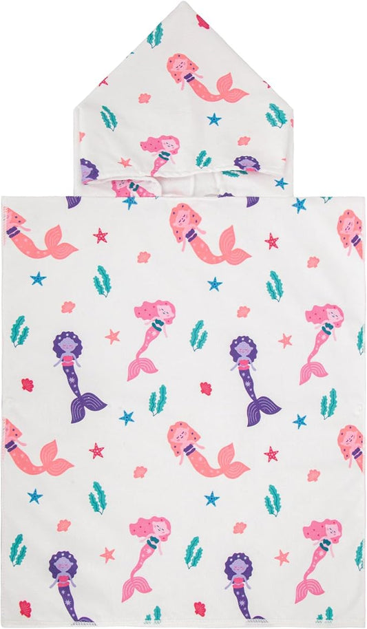MissShorthair Kids Toddler Poncho Towels, Hooded Beach Towel for Girl&Boy, Surf Poncho Swim Changing Robe Microfiber Bath Towel for 4-6 Years Mermaid