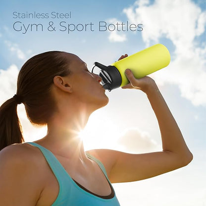 SipX™ Triple-Insulated Stainless Steel Water Bottle 25oz. With 3 Lids, BPA-Free Reusable Insulated Water Bottle Keeps Cold 24 Hours, Metal Water Bottle Made Of Sustainable Material For Hiking & Biking