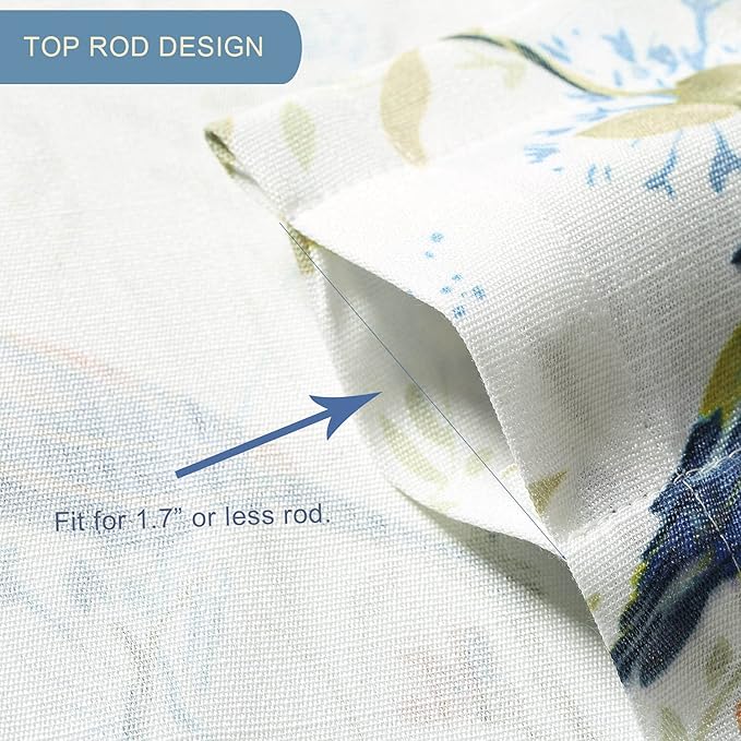 Leeva Short Curtains for Windows, Rod Pocket Vintage Birds Short Window Curtains and Drapes for Living Room, 52 x 12, Blue, One Panel