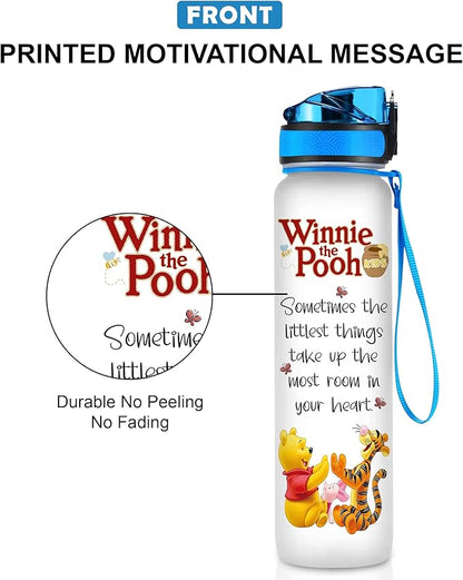 Winnie Pooh 32 Oz Water Track Bottle, Sometimes The Littlest Things Water Bottle With Time Marker, Pooh Bear Motivational Insulated Water Bottle, Gifts For Family Friend