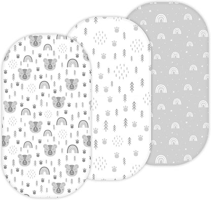 TansyPanda Bassinet Sheets for Munchkin Brica Pod, 4moms MamaRoo, Nordmiex, Beberoad Travel Bassinet, 3PC, 18 x 30 Inch, Ultra Soft, Breathable, Snug Fit, Unisex Boys and Girls (Woodland Rainbow)