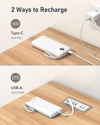 VEEKTOMX Portable Charger with Built-in Cables, 20000mAh Power Bank for iPhone, Fast Charging USB C Battery Pack, Travel Essentials Powerbank Compatible with iPhone 15/14/13, Samsung, Android, etc