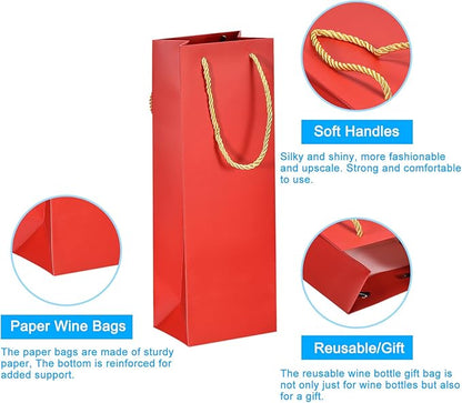 uxcell Wine Bags, 12pcs Red 5 x 4 x 14 In Wine Gift Bags with Rope Handles Paper Wine Tote Bag for Wedding Birthday Christmas Party Supplies