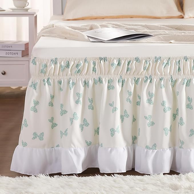 RIMELA White Elastic Bed Skirt King Szie 16 inch Drop, Cal King Bedskirt Easy to Put On, Solid Wrap Around Dust Ruffle, Fade Resistant Silky Fabric Machine Washable