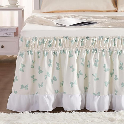RIMELA White Elastic Bed Skirt King Szie 16 inch Drop, Cal King Bedskirt Easy to Put On, Solid Wrap Around Dust Ruffle, Fade Resistant Silky Fabric Machine Washable