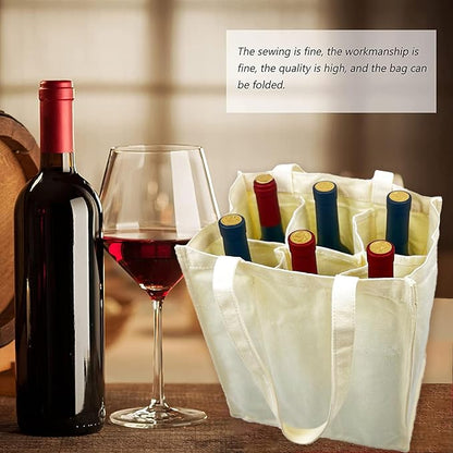 Canvas Wine Tote for 6 Bottles, Cotton Wine Bag with 6 Divider Reusable Wine Bottle Carrier Bag Holder for Travel Camping Picnic Wine Lover Gift