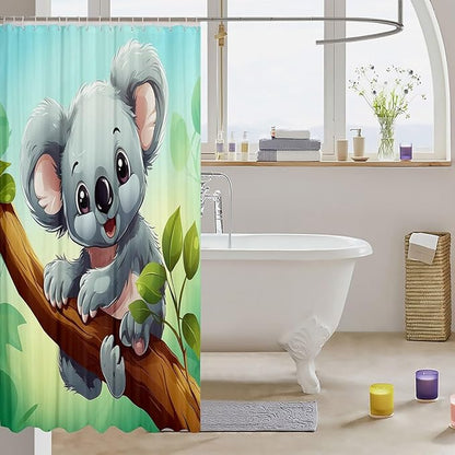Feelyou Cute Koala Shower Curtain Cartoon Koala Fabric Shower Curtain for Kids Boys Girls Kawaii Animal Bathroom Waterproof Accessories with 12 Hooks Nutrue Theme Curtains,72x72 Inches