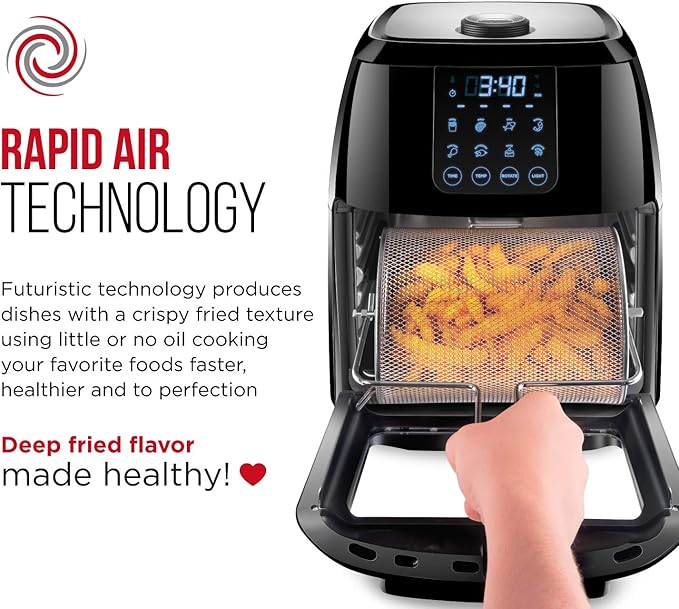 Chefman 6.3-Qt 4-In-1 Digital Air Fryer+, Rotisserie, Dehydrator, Convection Oven, XL Family Size, 8 Touch Screen Presets, BPA-Free, Auto Shutoff, Accessories Included, Black