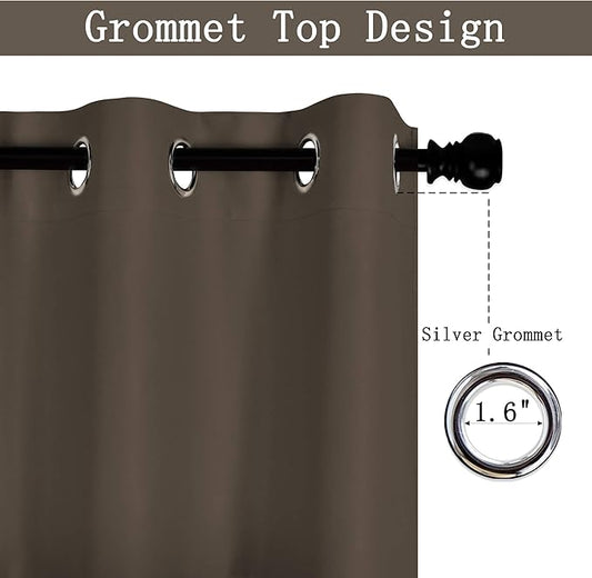 Solid Grommet Top Brown Valance for Kitchen Windows Blackout Curtain Valance for Living Room Short Straight Drape Valance for Bedroom Kids Room/Cafe/Loft 52X18 1 Panel Coffee Brown