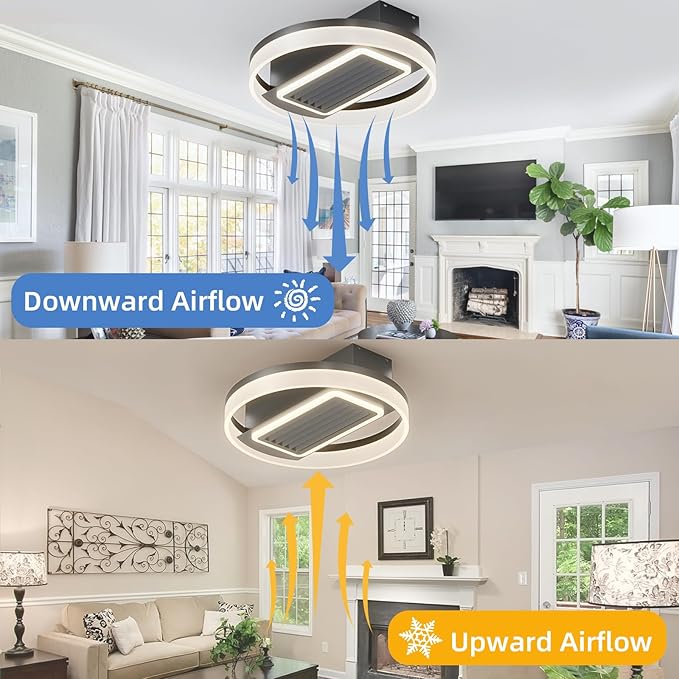 NicBex Ceiling Fan 20 Inch Modern Ceiling Fans with Lights Bladeless Ceiling Fan with Remote Control Round Ceiling Fans with Reversible Motor for Bedroom, Living Room, Black
