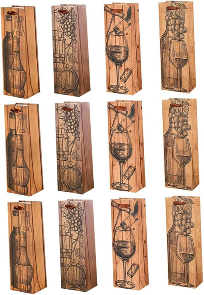 12pcs Wine Packaging Bag Christmas Party Supplies Wine Bottle Tote Bag Wine Bag Storage Pouch Portable Bag Bottle Wrapping Bag Handle Bag Paper Thicken Wine Bag