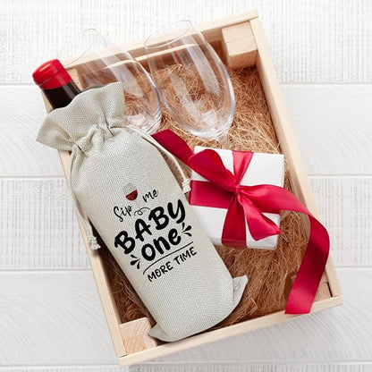 Baby Announcement Wine Bag, Pregnancy Announcement Gifts for Women New Couples Aunt Friends, Party Favor Wine Champagne Gift Bag With Drawstring -07
